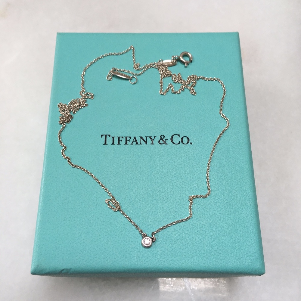 Tiffany Elsa Peretti diamond pendant sterling 20"